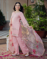 Kaner Pink Handpainted Chanderi Suit Set