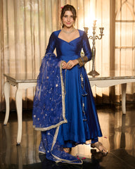 Harshini Blue Solid Chanderi Suit Set