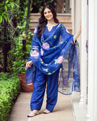 Padma Blue Handpainted Chanderi Suit Set