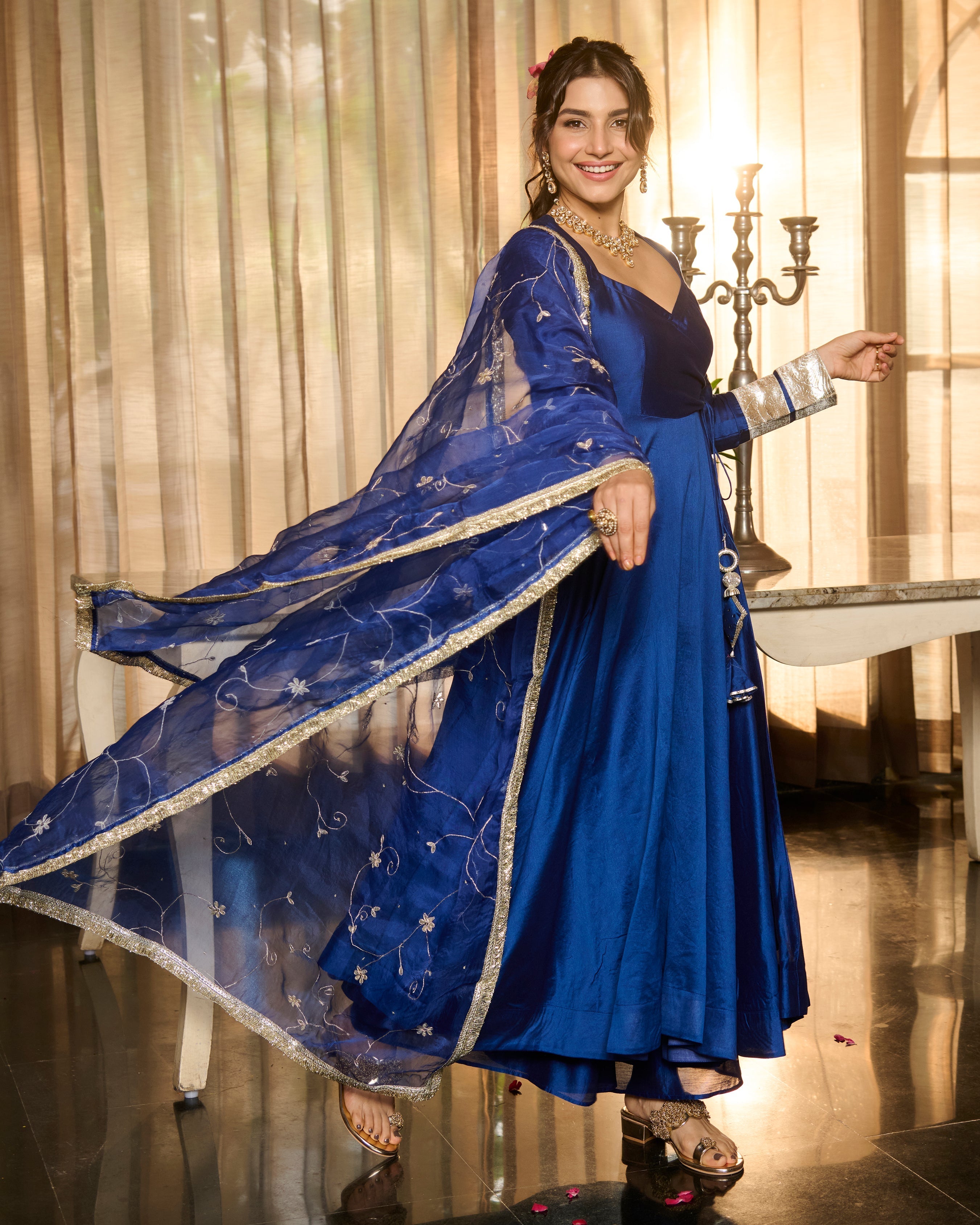 Harshini Blue Solid Chanderi Suit Set