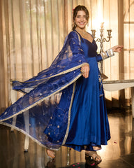 Harshini Blue Solid Chanderi Suit Set