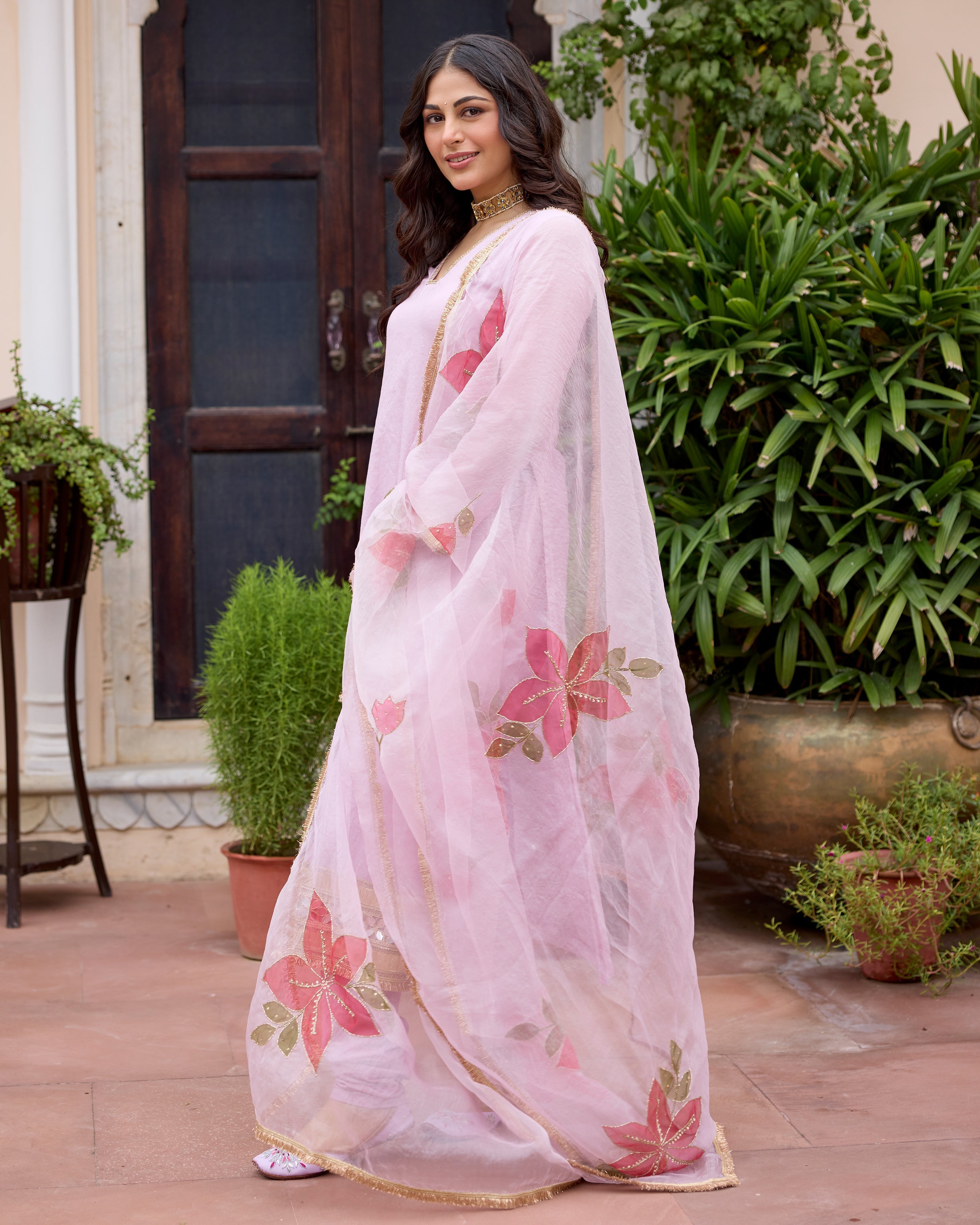 Parijat Lilac Handpainted Chanderi Suit Set