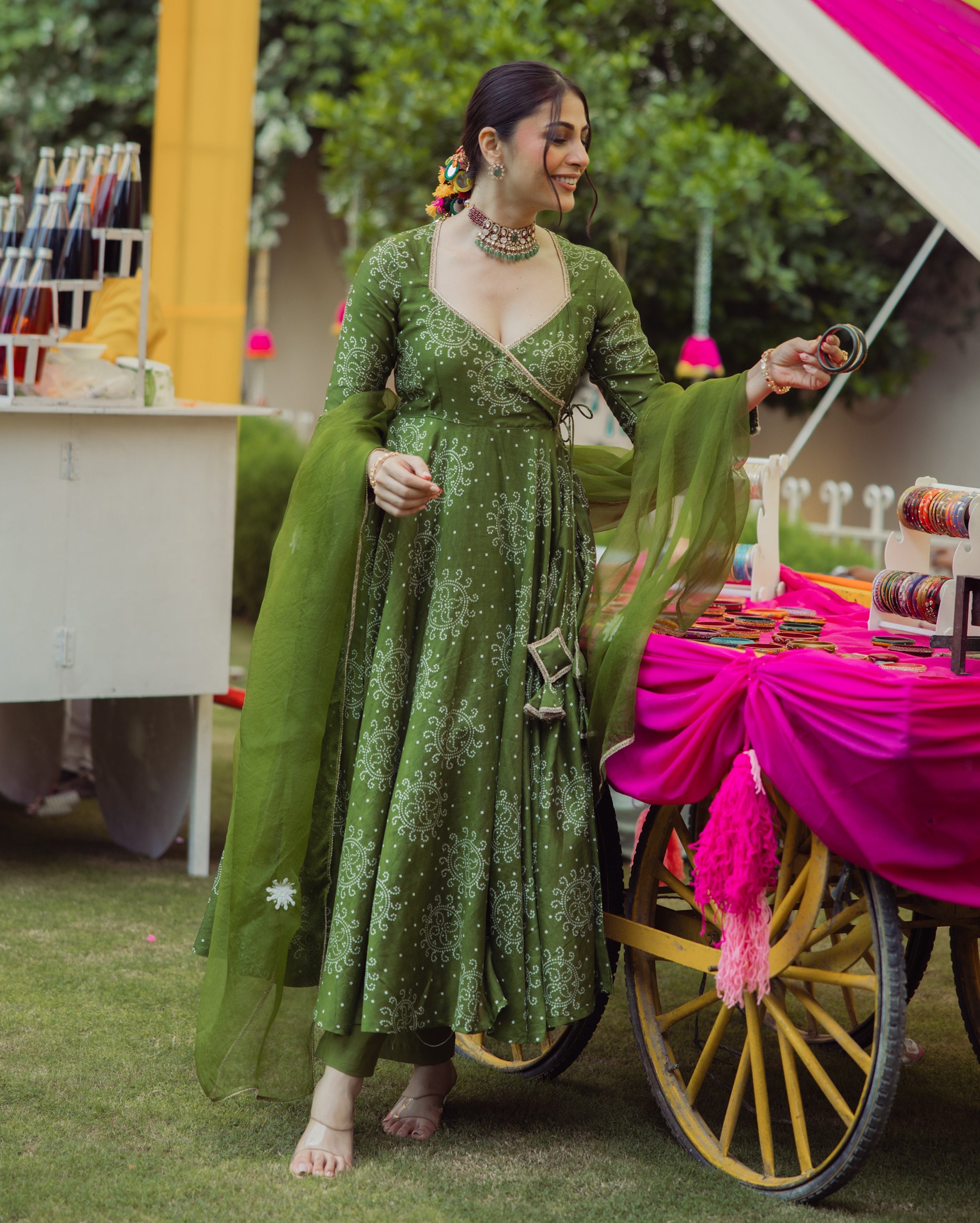 Katha Green Bandhani Chanderi Suit Set