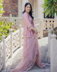 Mary Mauve Embroidered Chanderi Suit Set
