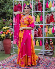Ritu Orange Pink Tie Dye Muslin Sharara Set