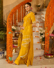 Charvi Yellow Solid Chanderi Suit Set