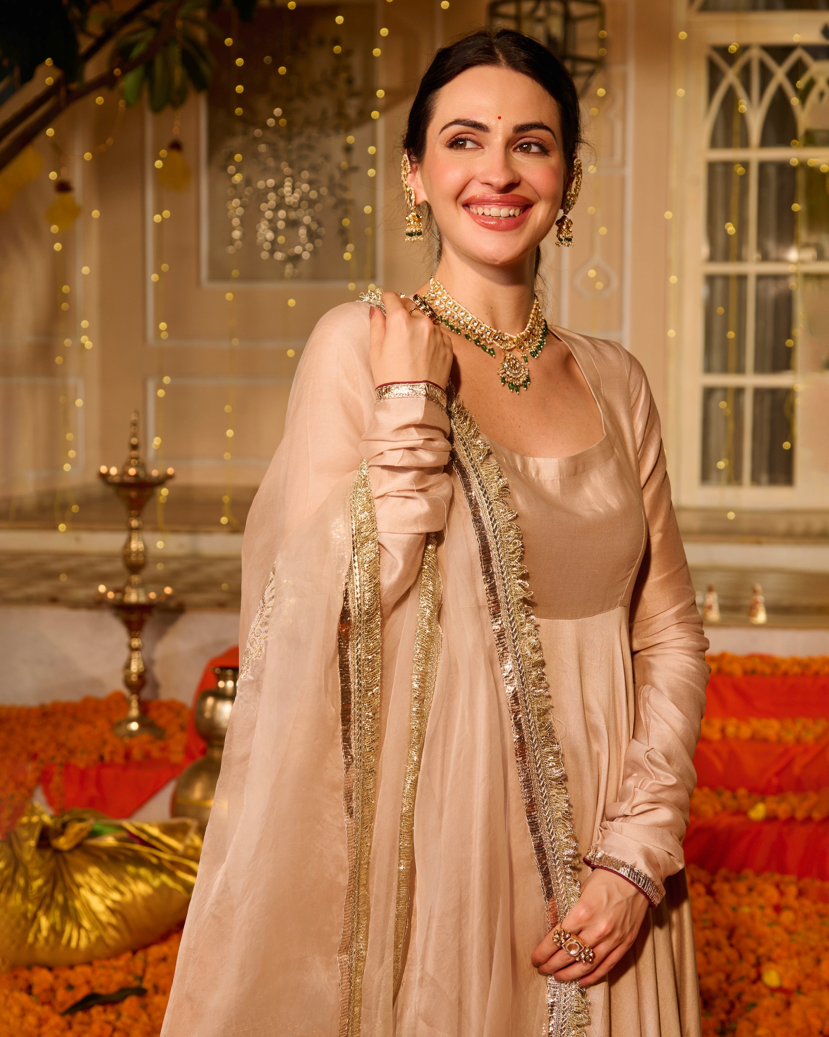 Padma Beige Solid Chanderi Suit Set