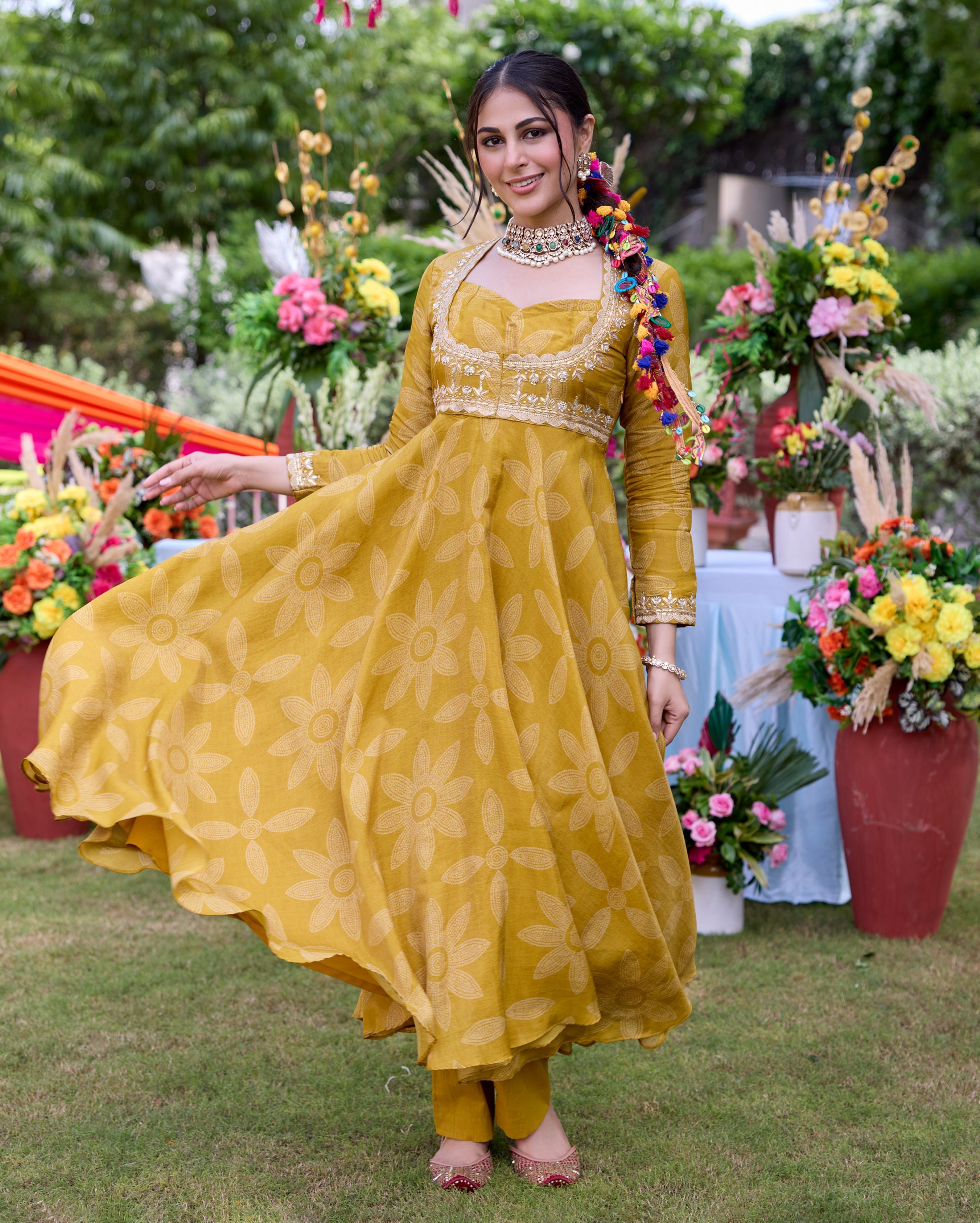 Teela Mustard Bandhani Chanderi Suit Set