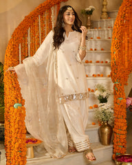 Devi Off White Solid Chanderi Farsi Salwar Set