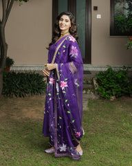 Kanchan Purple Handpainted Chanderi Suit Set
