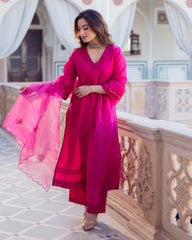 Hanya Magenta Embroidered Chanderi Suit Set