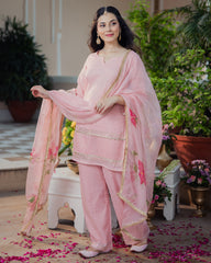 Kaner Pink Handpainted Chanderi Suit Set