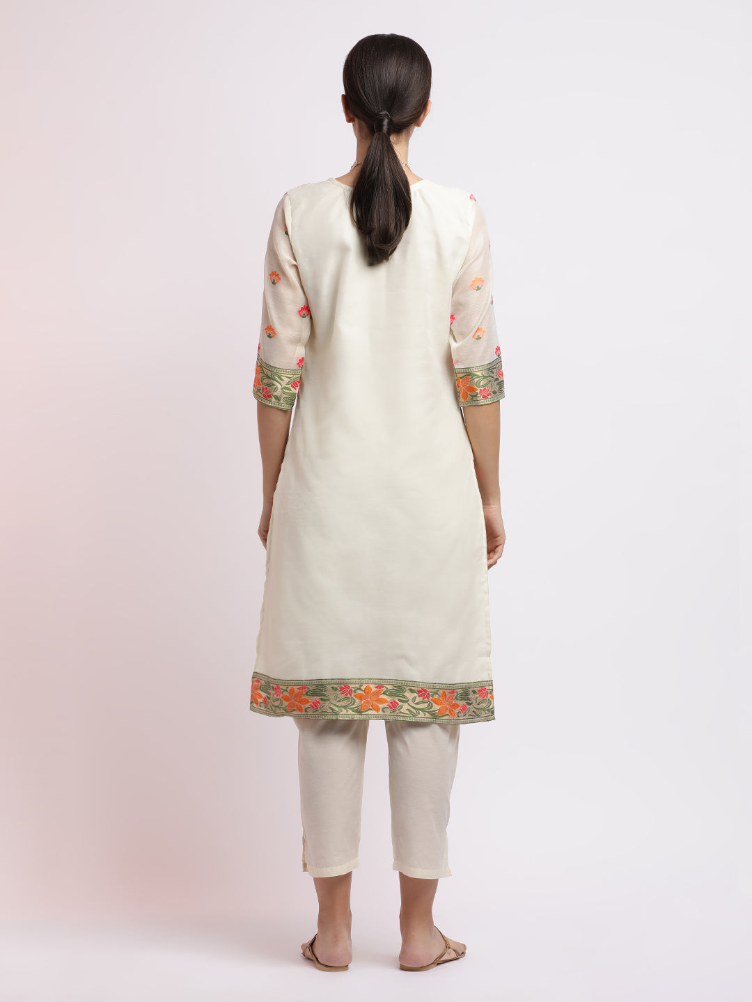 Off White Embroidered Chanderi Cotton Kurta Set With Dupatta