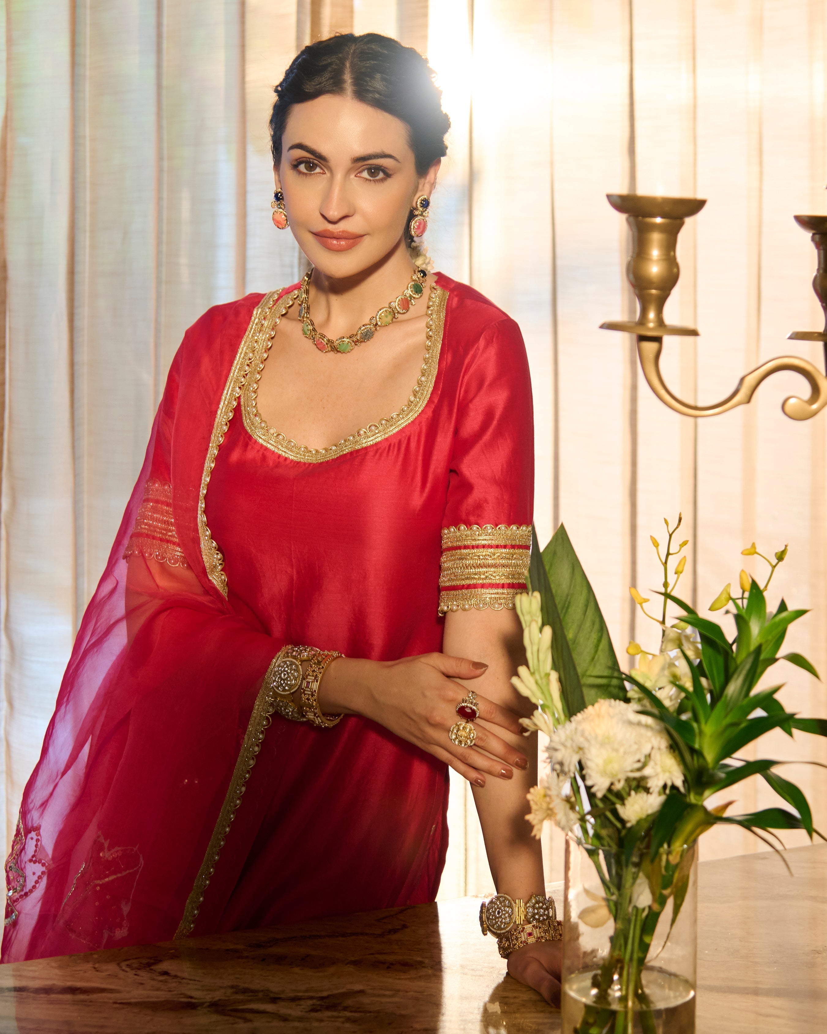 Nandika Pink Solid Chanderi Sharara Set