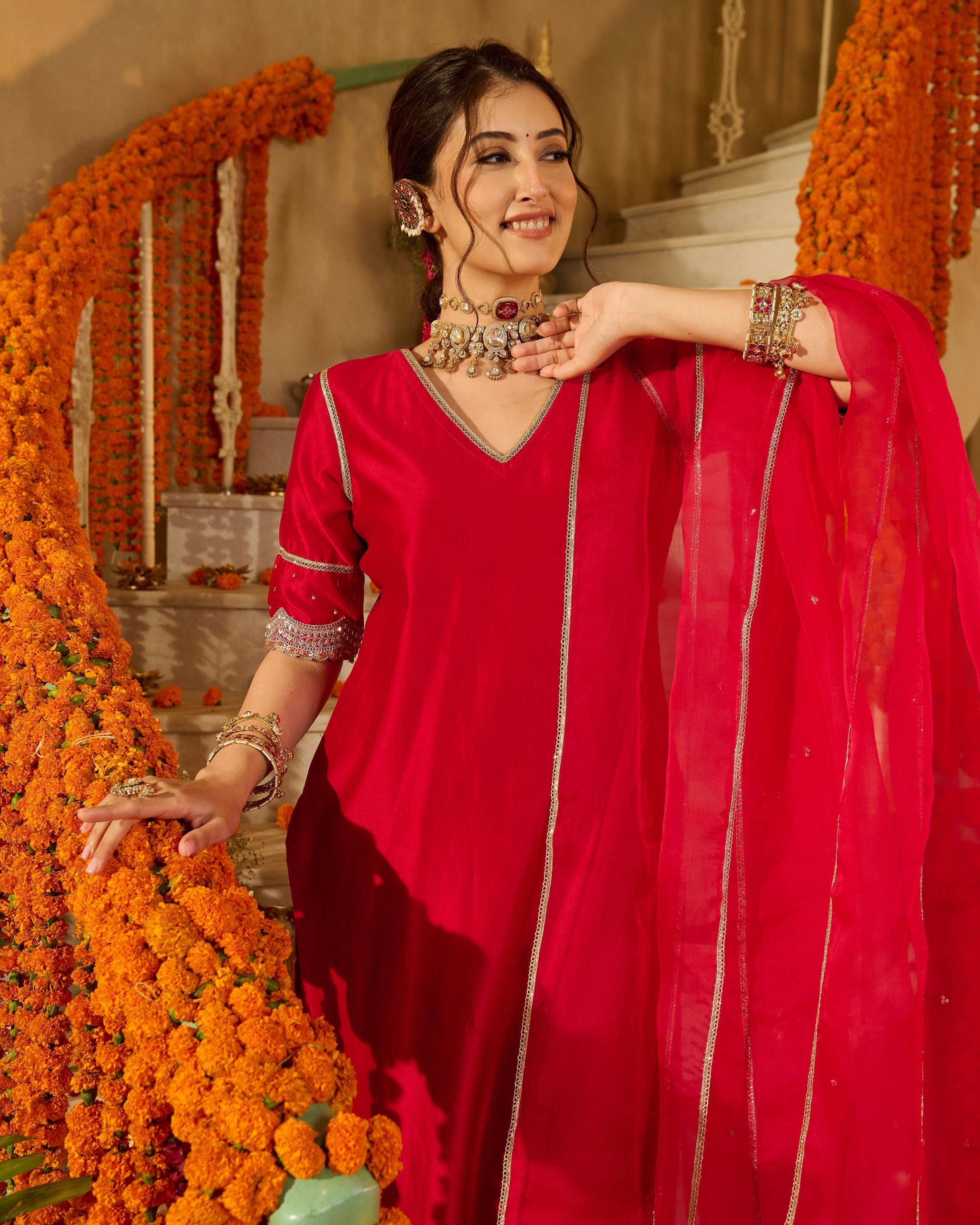 Tarini Magenta Solid Chanderi Suit Set