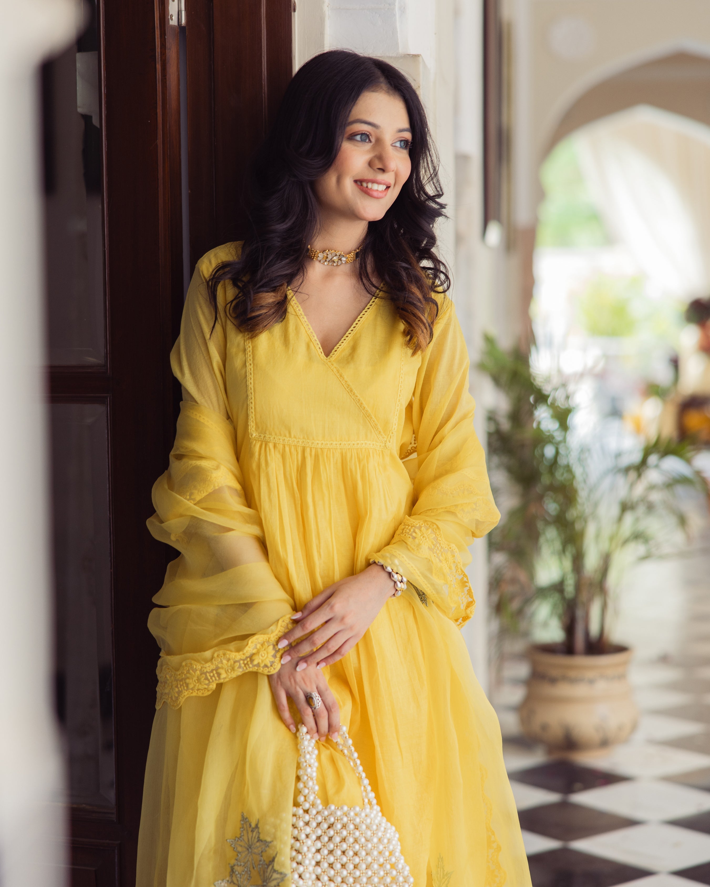 Sakshi Yellow Embroidered Chanderi Suit Set