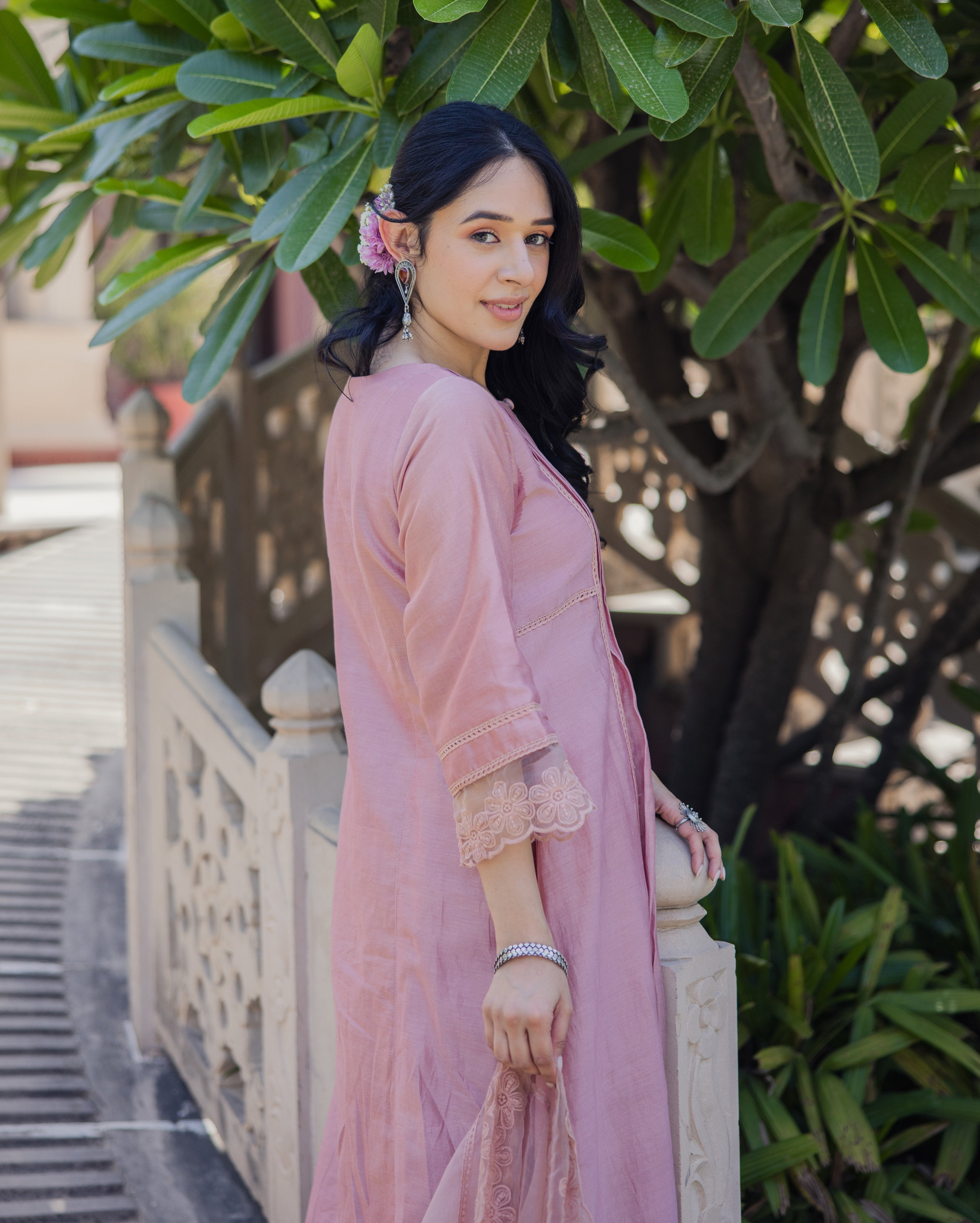 Mary Mauve Embroidered Chanderi Suit Set