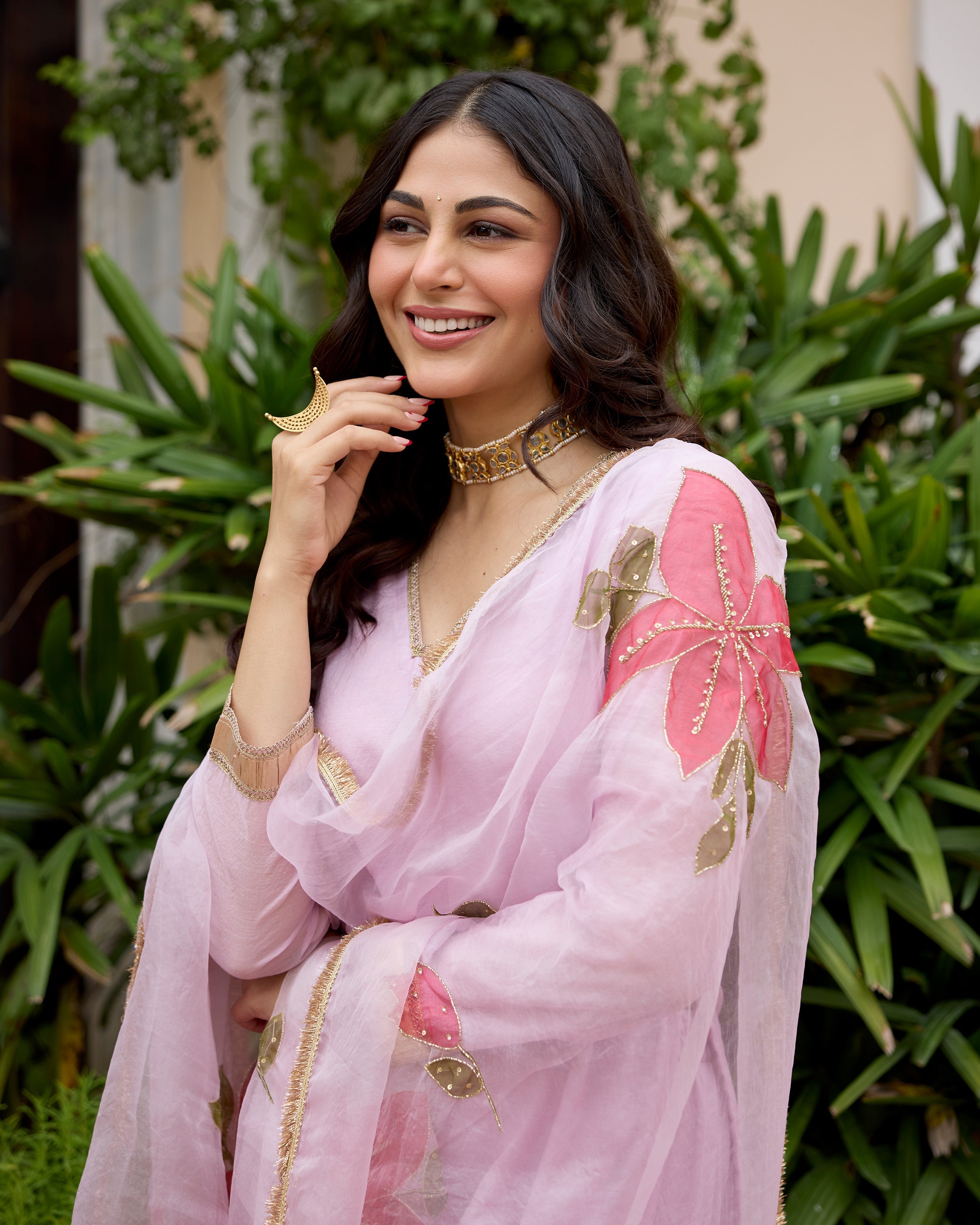 Parijat Lilac Handpainted Chanderi Suit Set