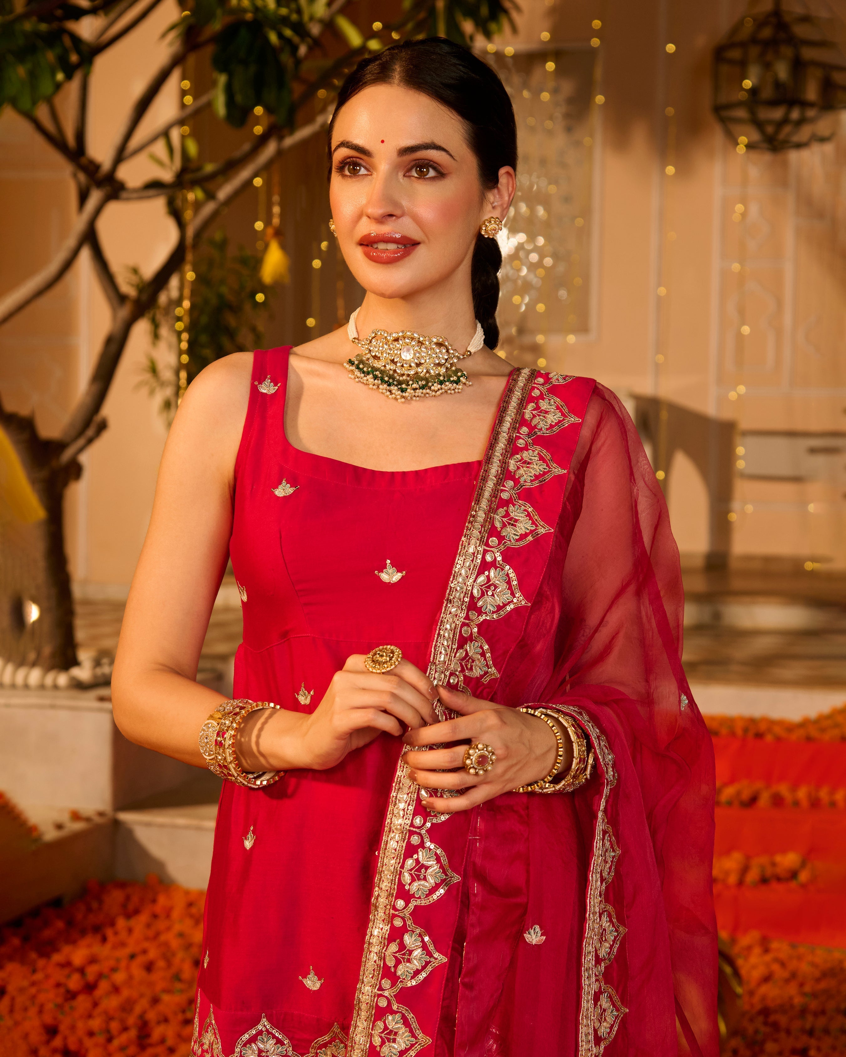 Vesna Pink Solid Chanderi Sharara Set