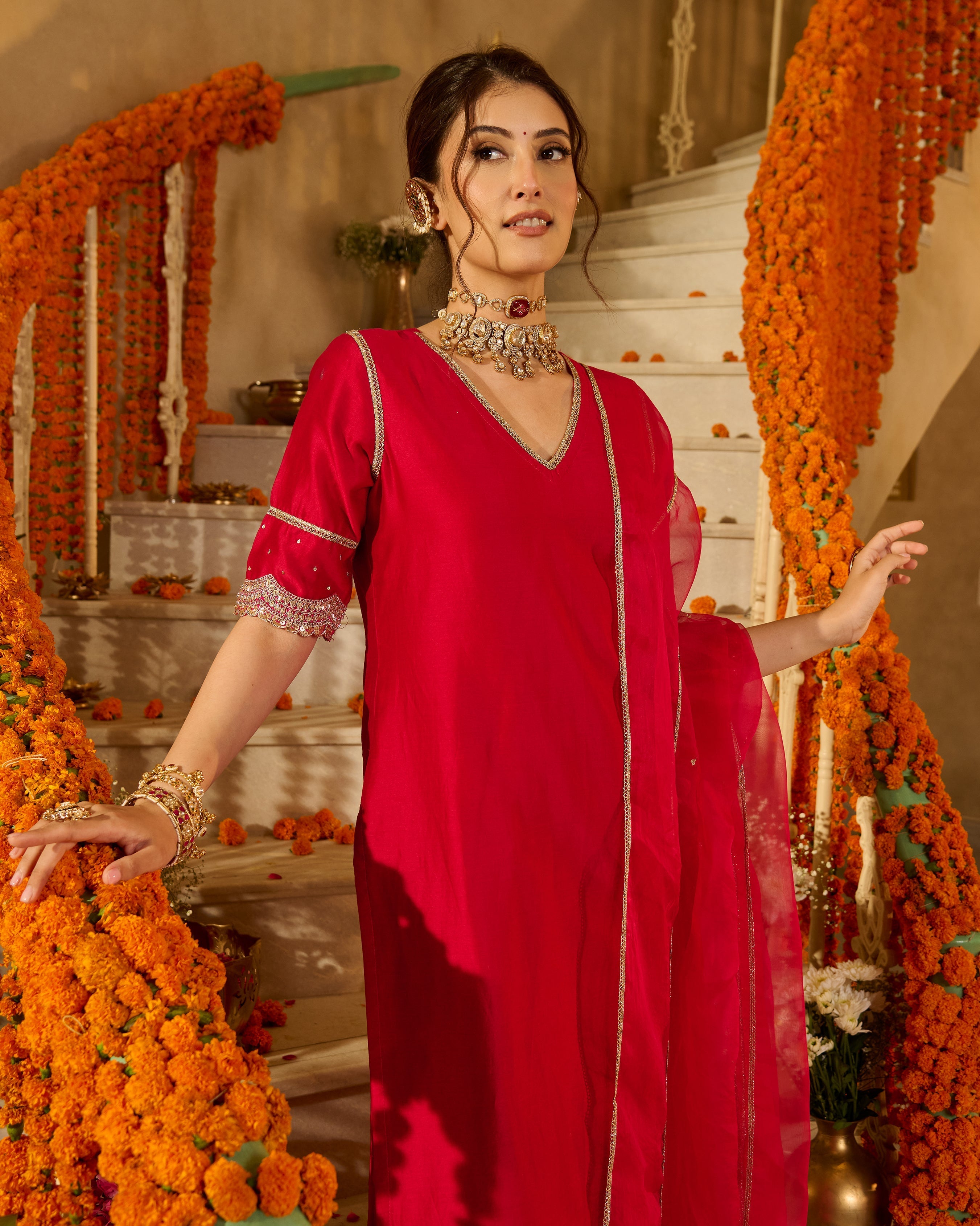 Tarini Magenta Solid Chanderi Suit Set