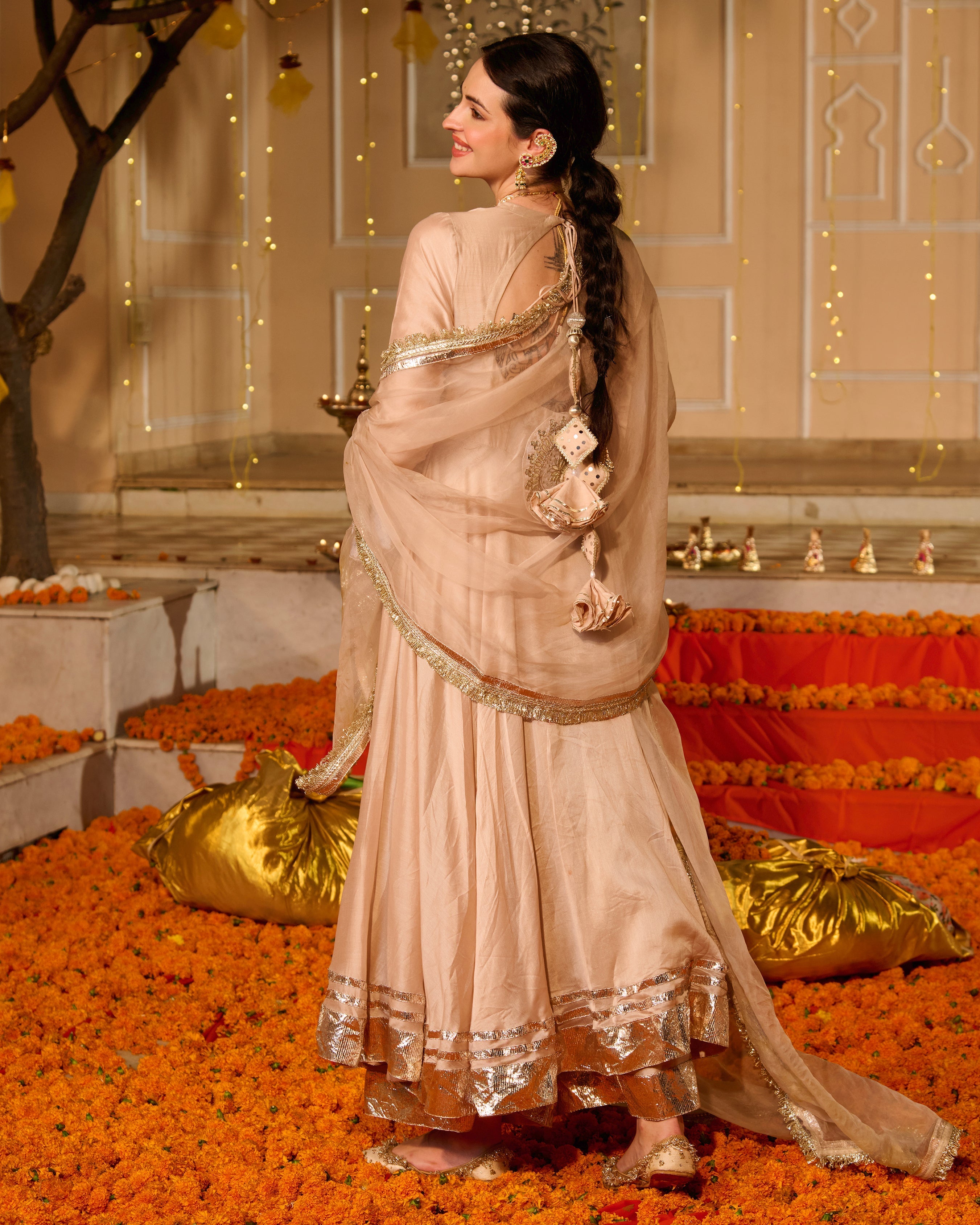 Padma Beige Solid Chanderi Suit Set