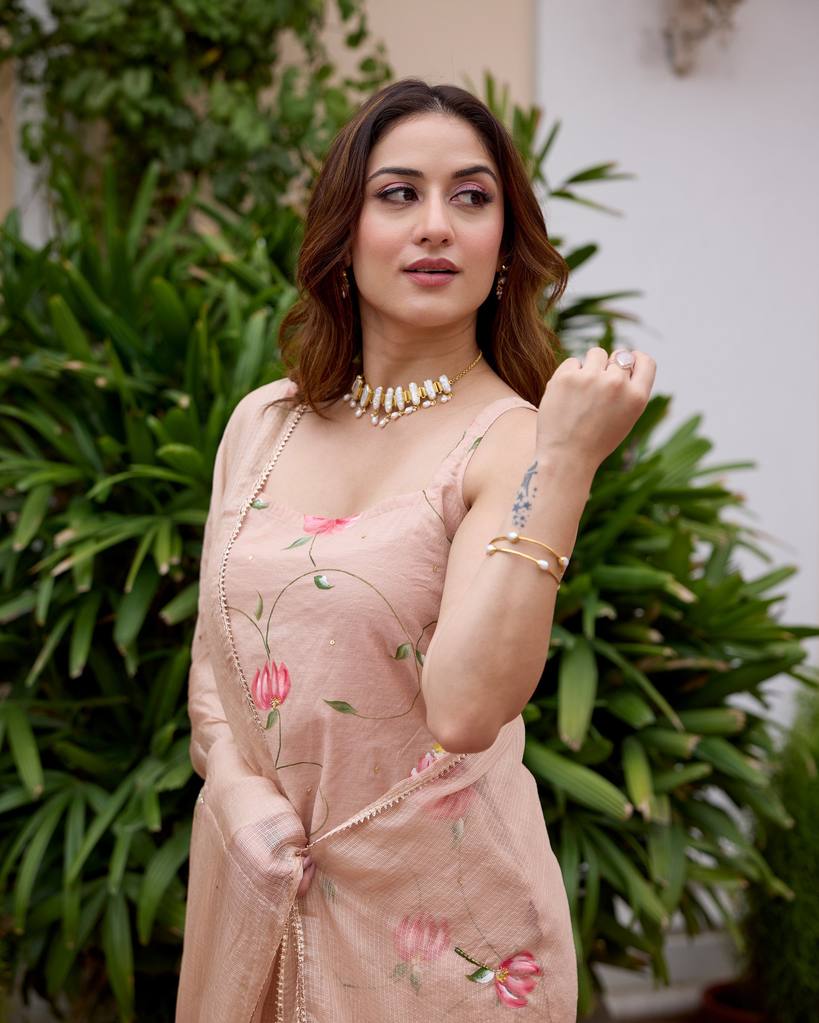 Palash Tan Handpainted Chanderi Sharara Set