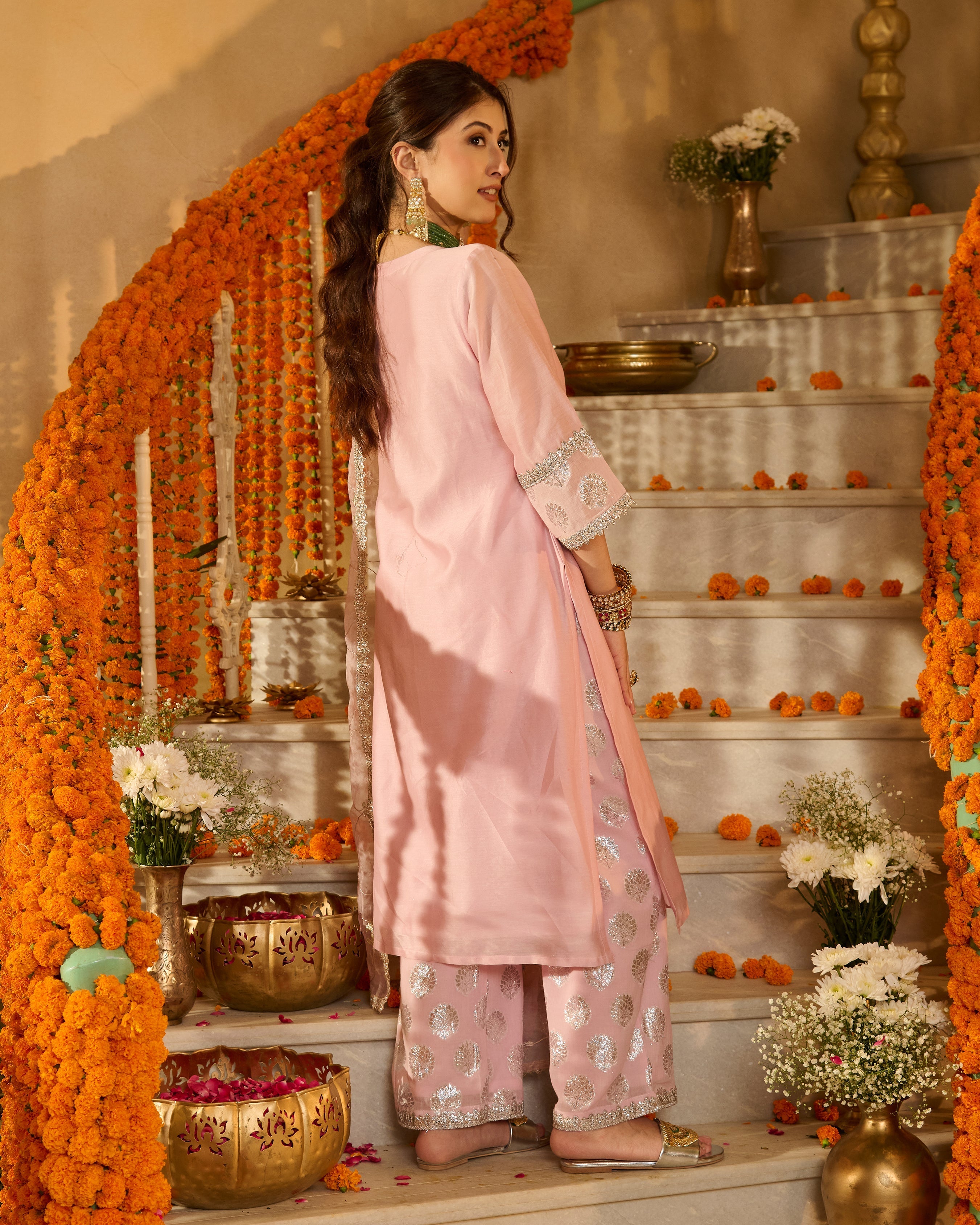 Archita Light Pink Solid Chanderi Suit Set