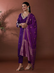 Solid Embroidered Chanderi Silk Kurta & Trousers Sets