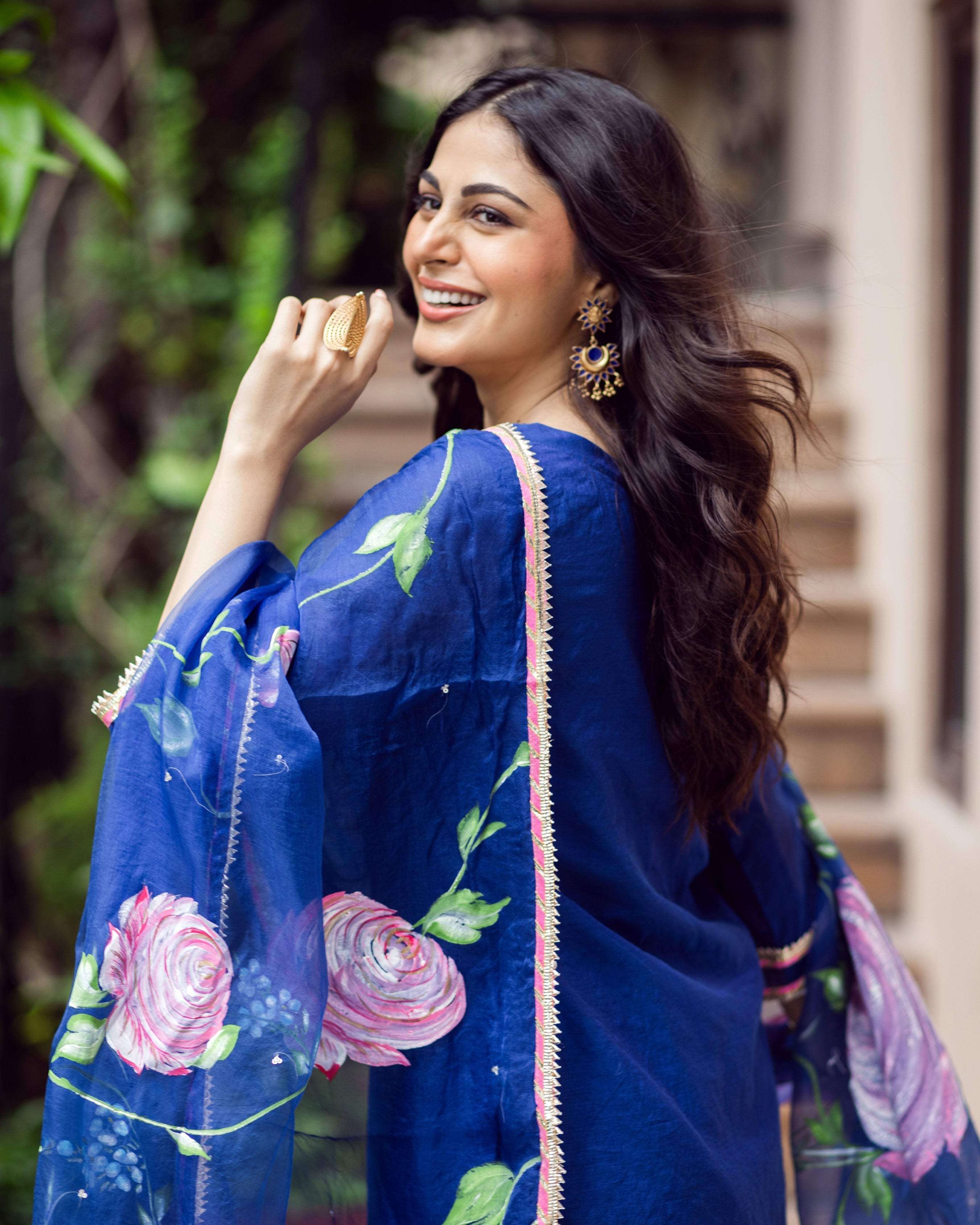 Padma Blue Handpainted Chanderi Suit Set