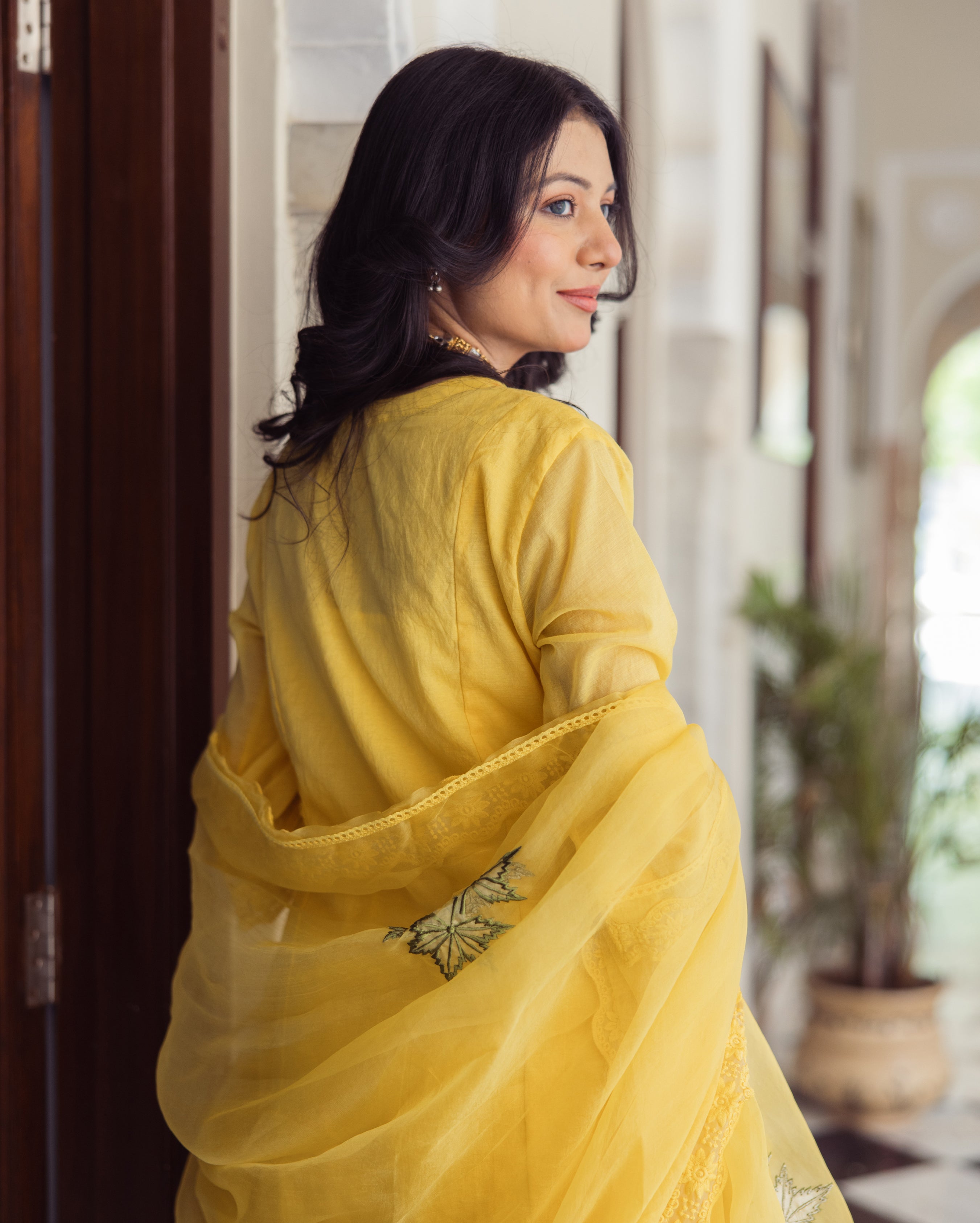 Sakshi Yellow Embroidered Chanderi Suit Set