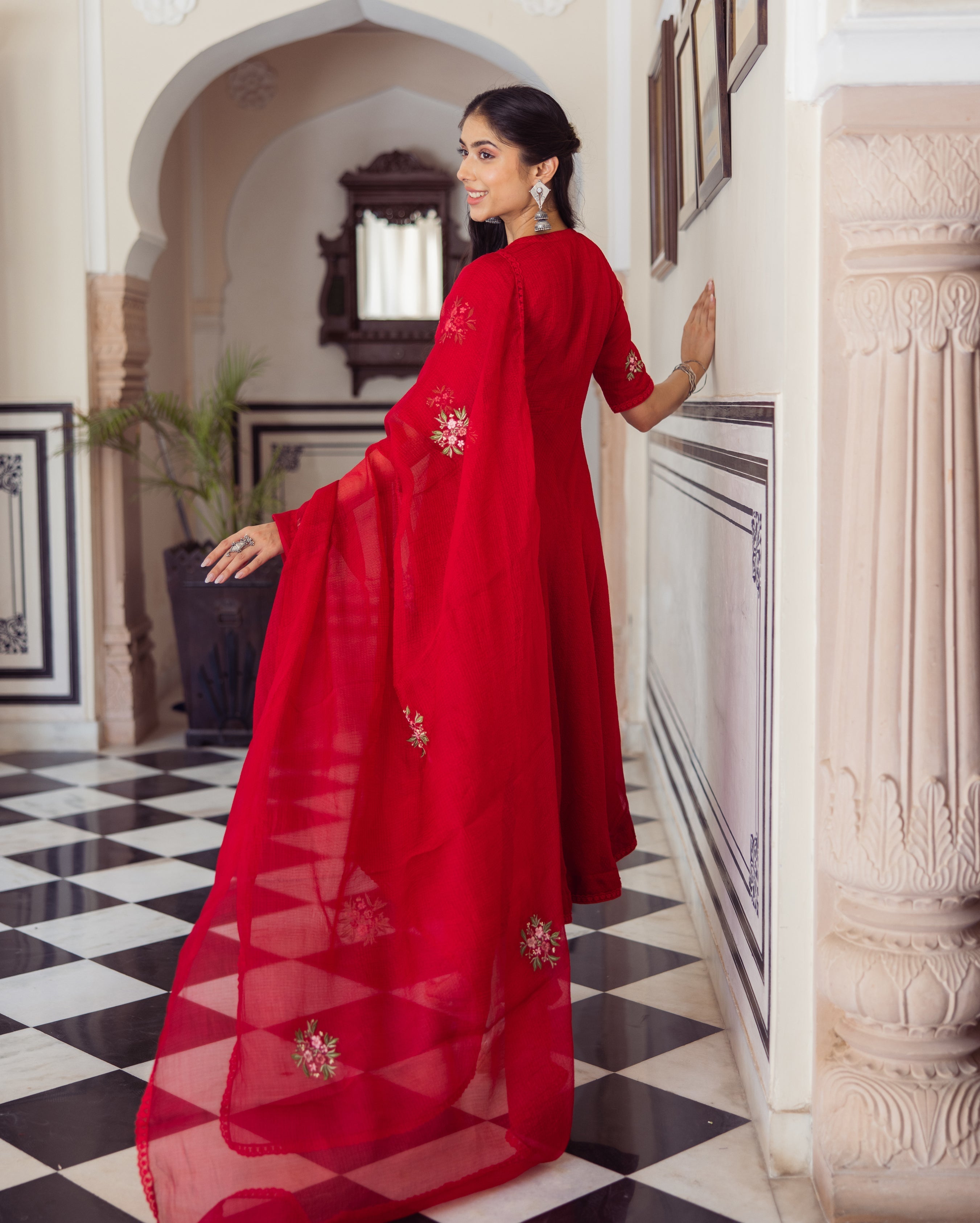 Ruby Red Embroidered Doria Suit Set