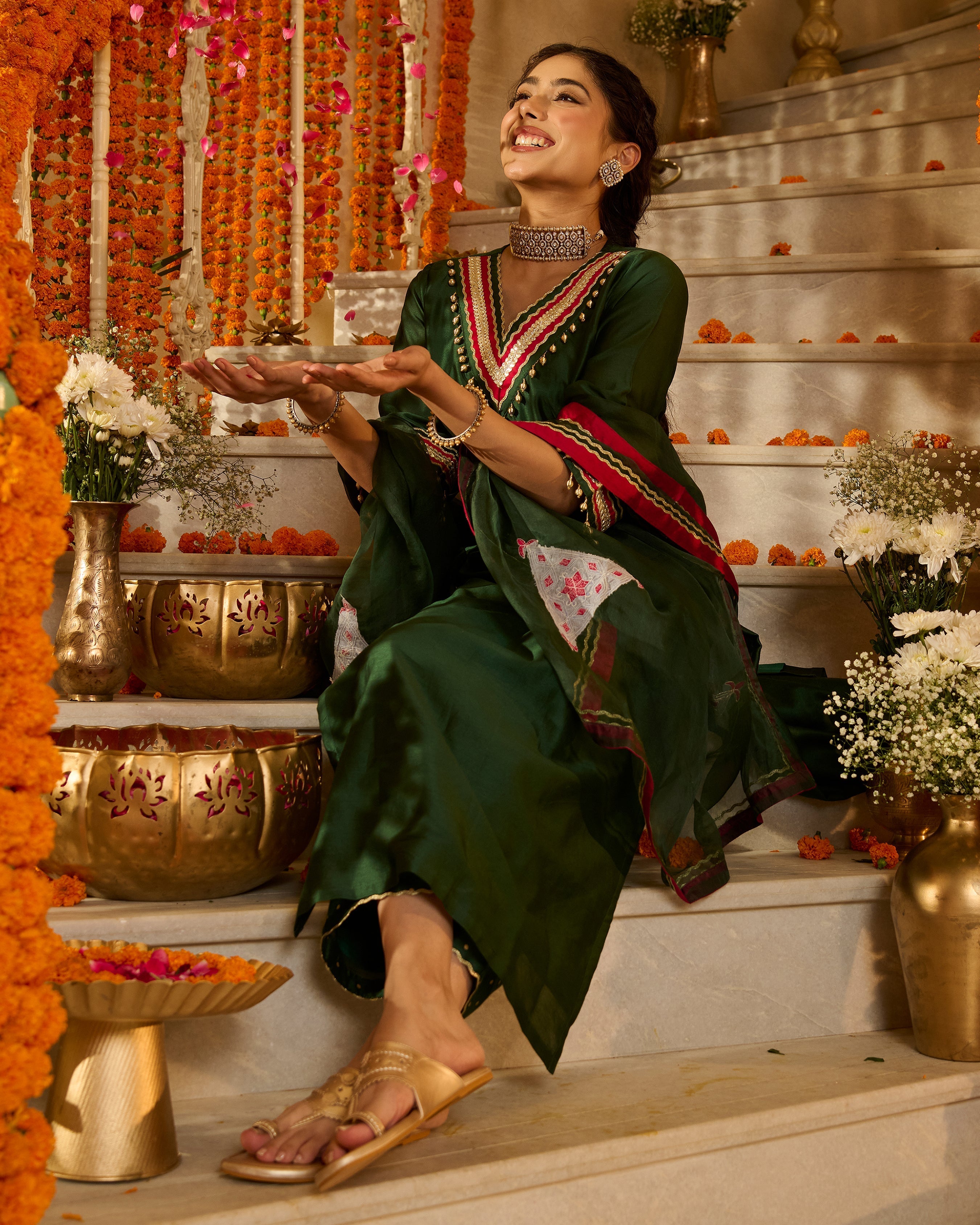Divyana Green Solid Chanderi Suit Set