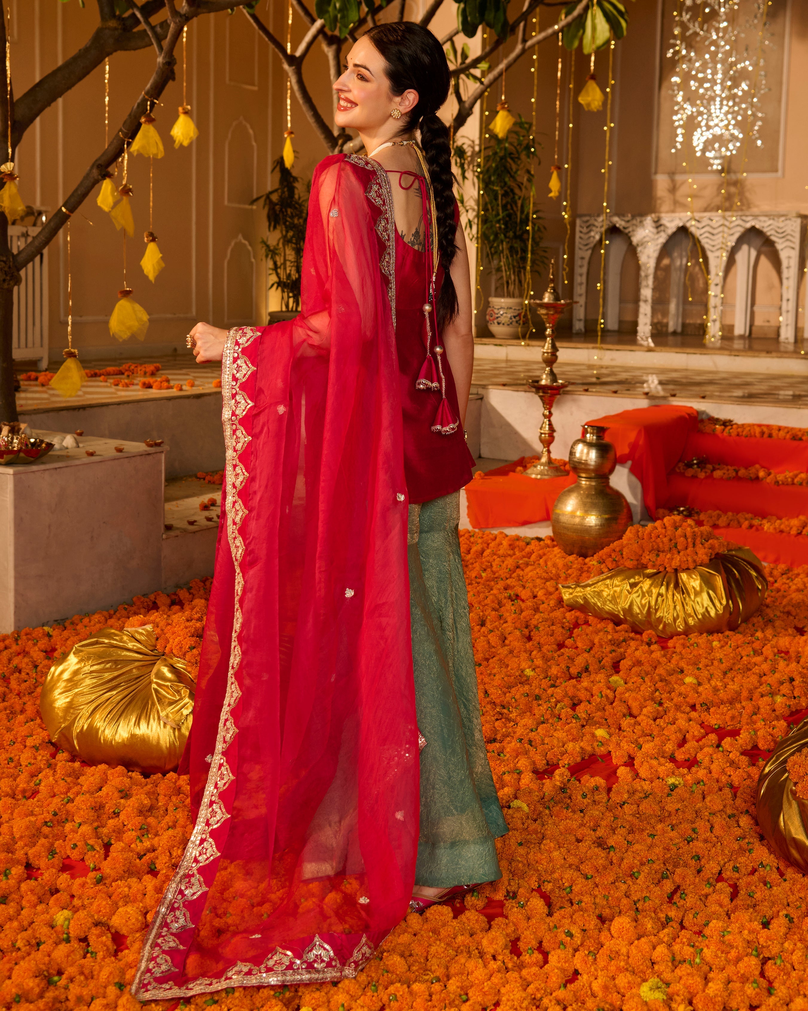 Vesna Pink Solid Chanderi Sharara Set