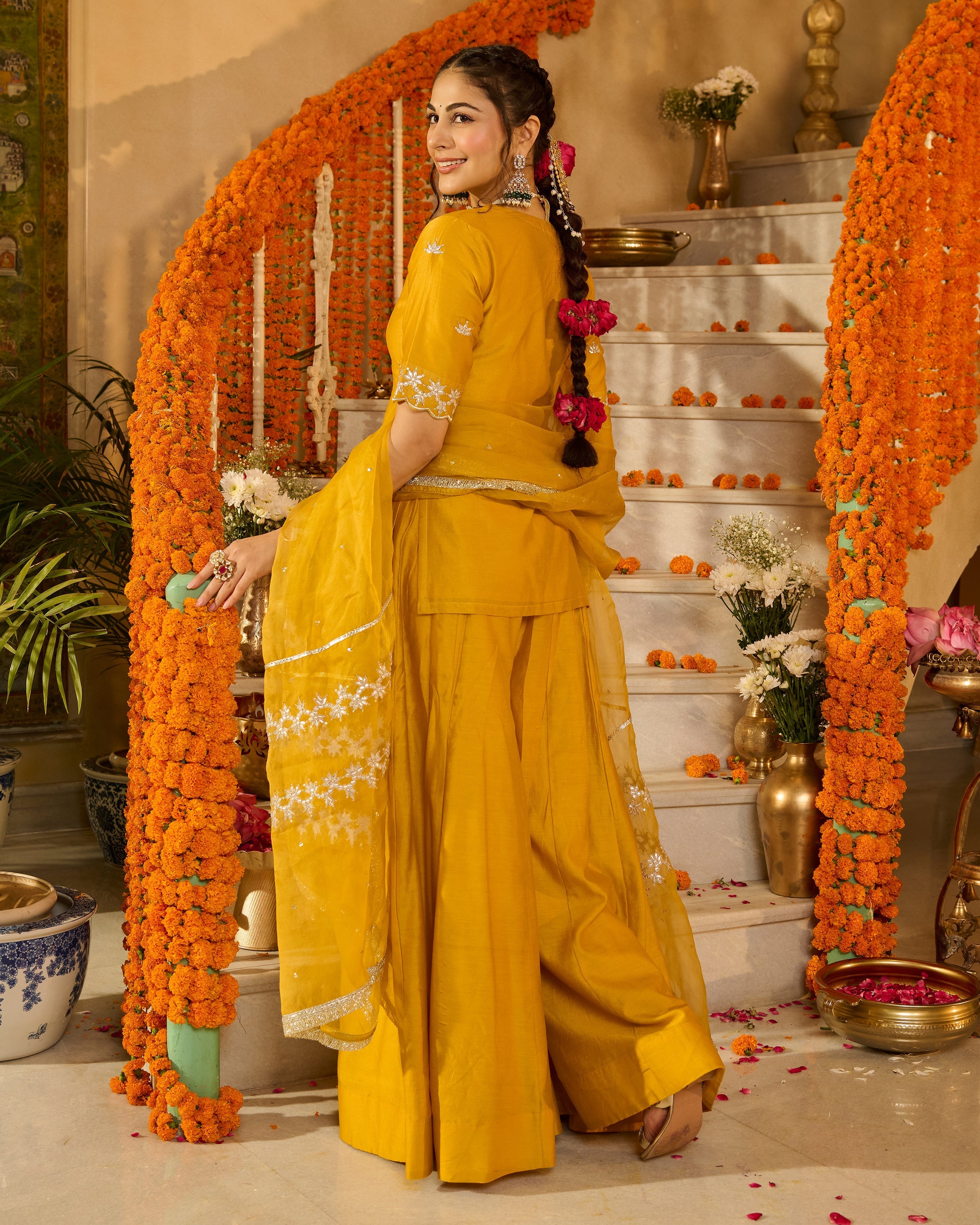 Charvi Yellow Solid Chanderi Suit Set