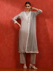 Floral Embroidered Straight Kurta & Trousers Sets