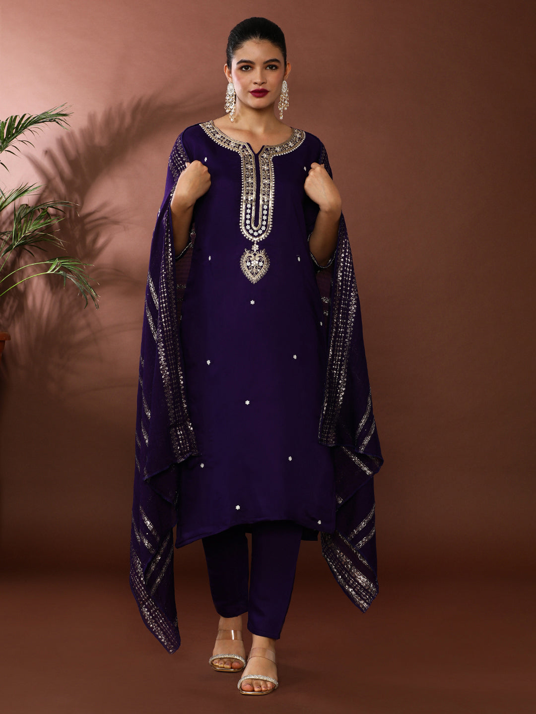 Floral Embroidered Chanderi Cotton Kurta & Trousers Sets