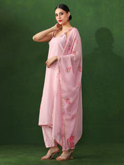 Floral Printed Straight Silk Crepe Kurta & Trousers Sets