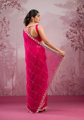 Rani Pink Mirrorwork Georgette Saree