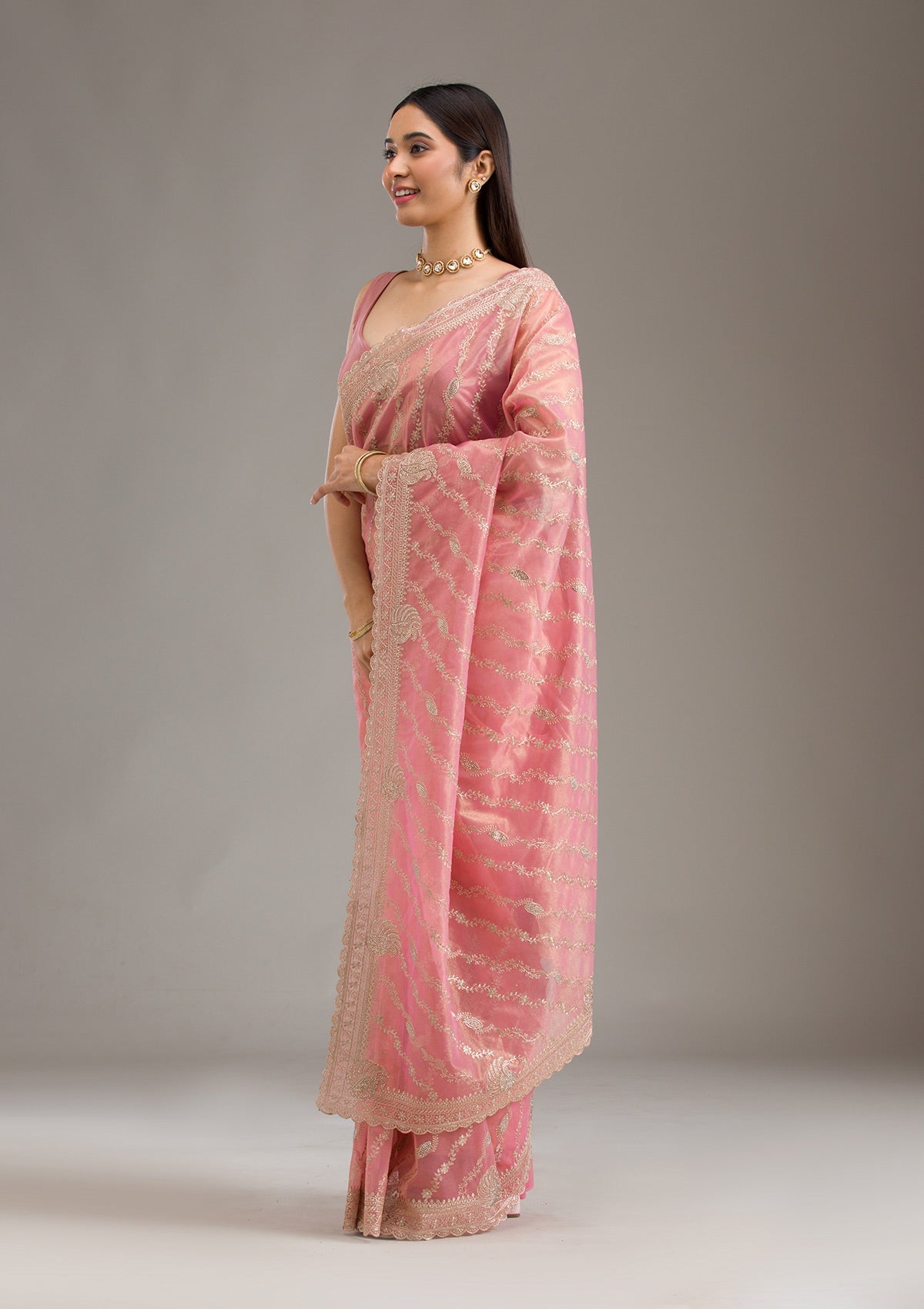 Pink Zariwork Art Silk Saree