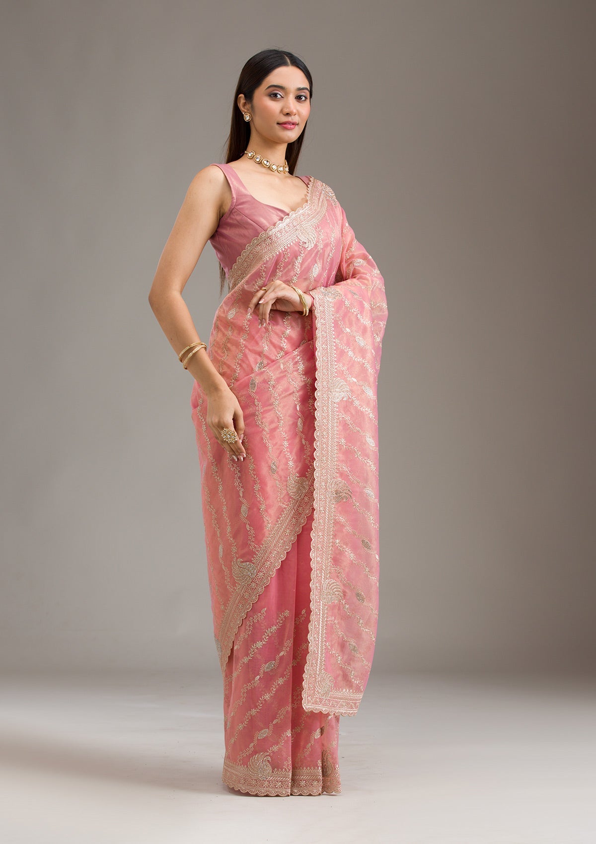 Pink Zariwork Art Silk Saree