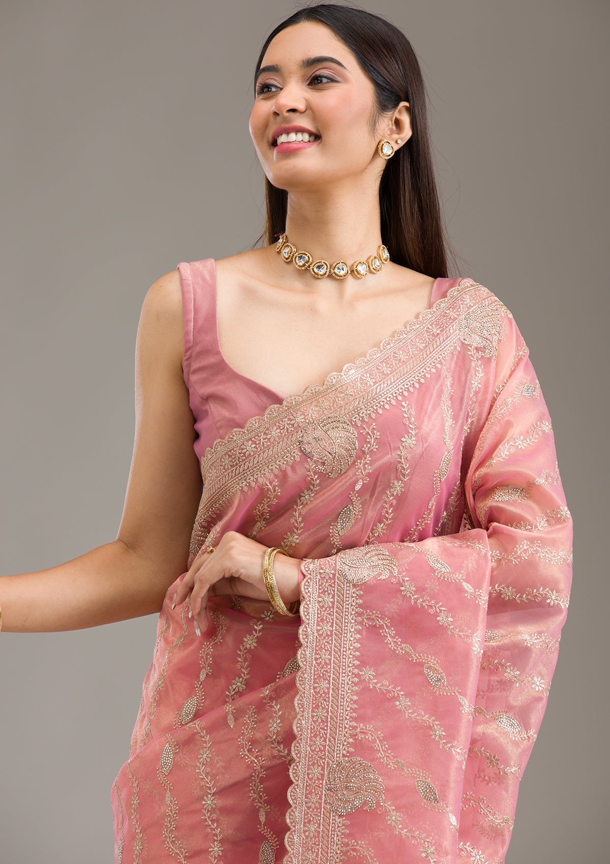 Pink Zariwork Art Silk Saree