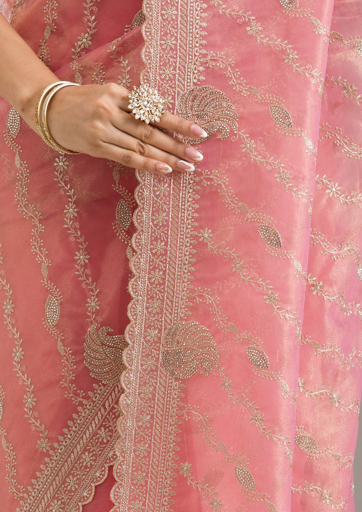 Pink Zariwork Art Silk Saree