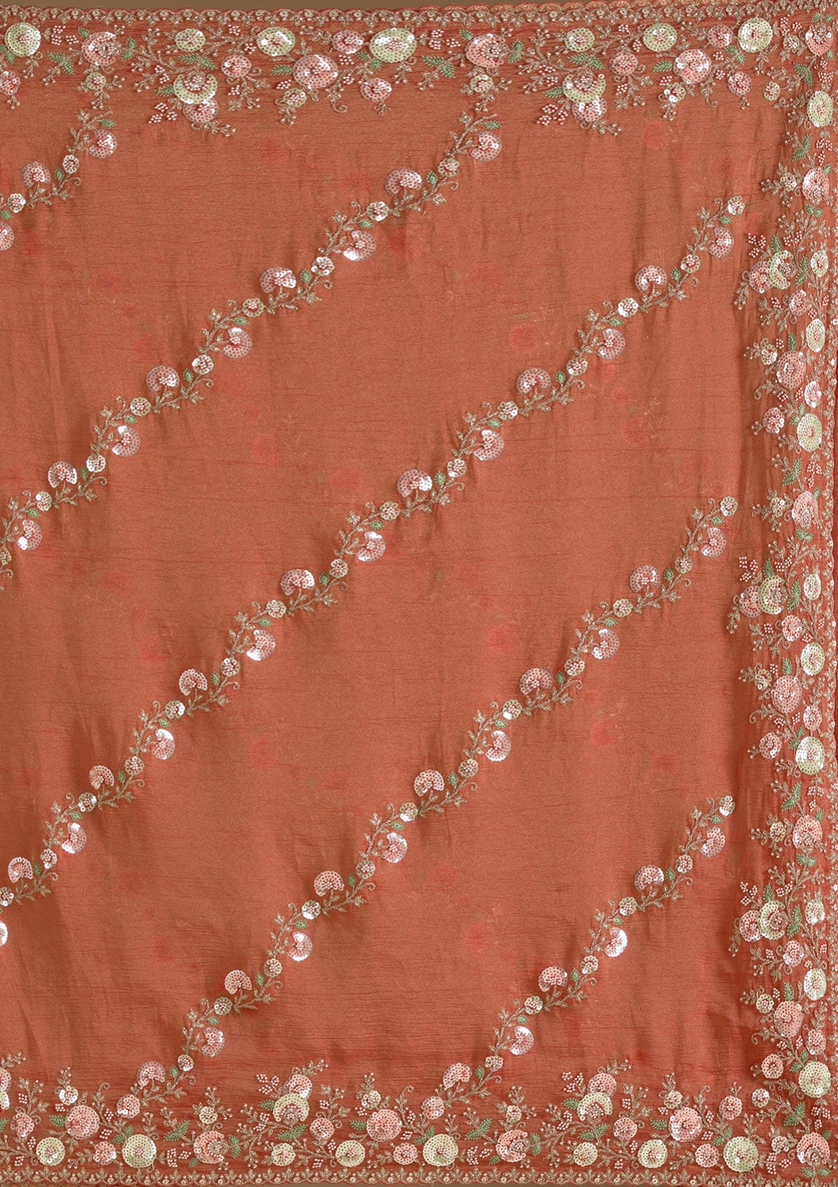 Rust Sequins Tissue Saree