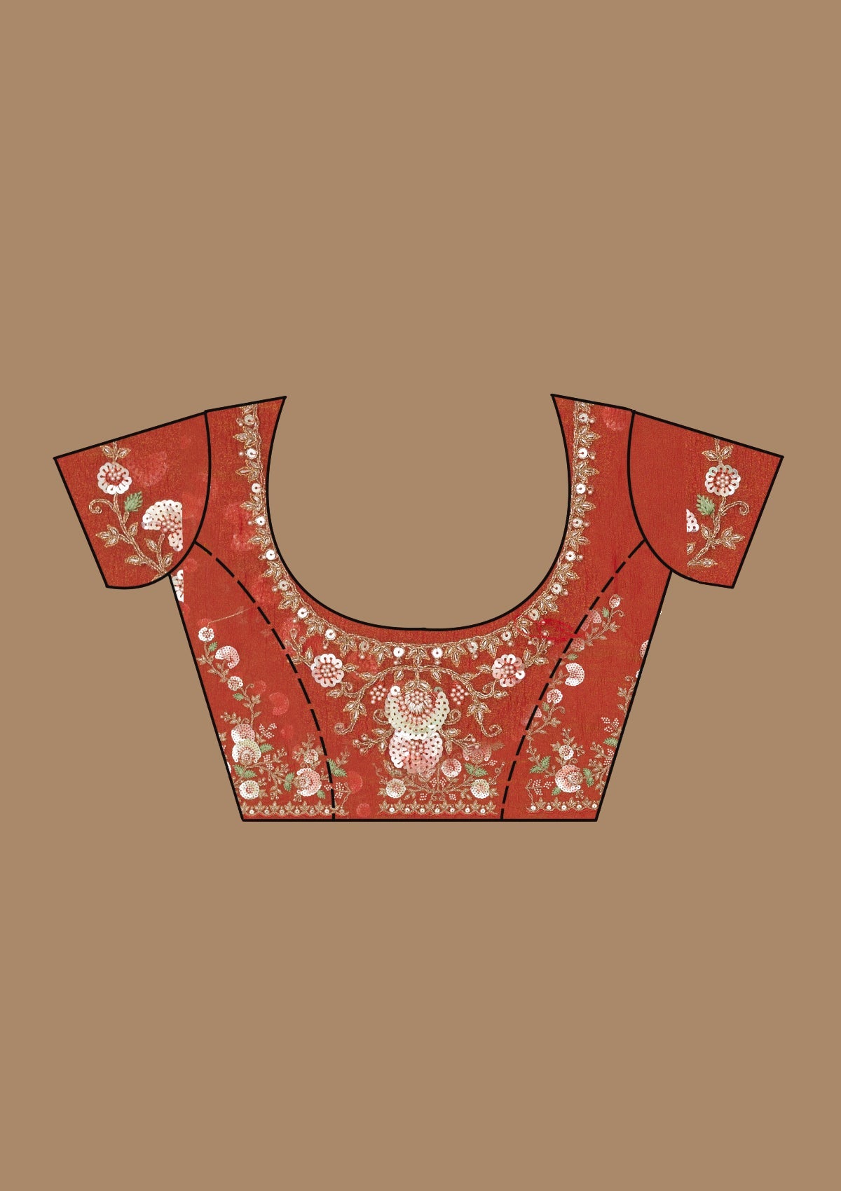 Rust Sequins Tissue Saree