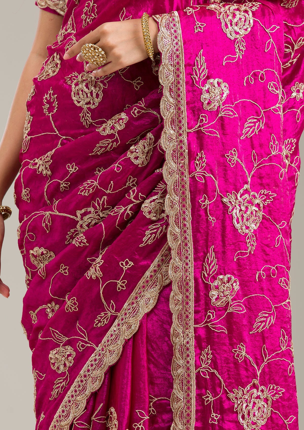 Magenta Pink Cording Chinon Saree