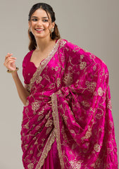 Magenta Pink Cording Chinon Saree