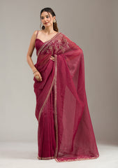 Maroon Stonework (Gold) Tissue Saree