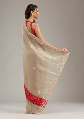 Beige Zariwork (Gold) Organza Saree