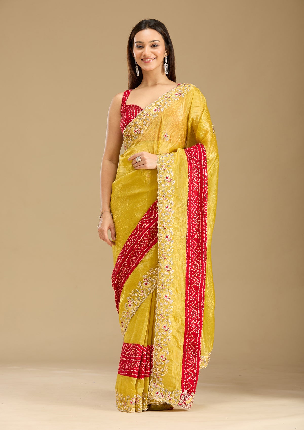 Mustard Zariwork (Gold) Tissue Saree