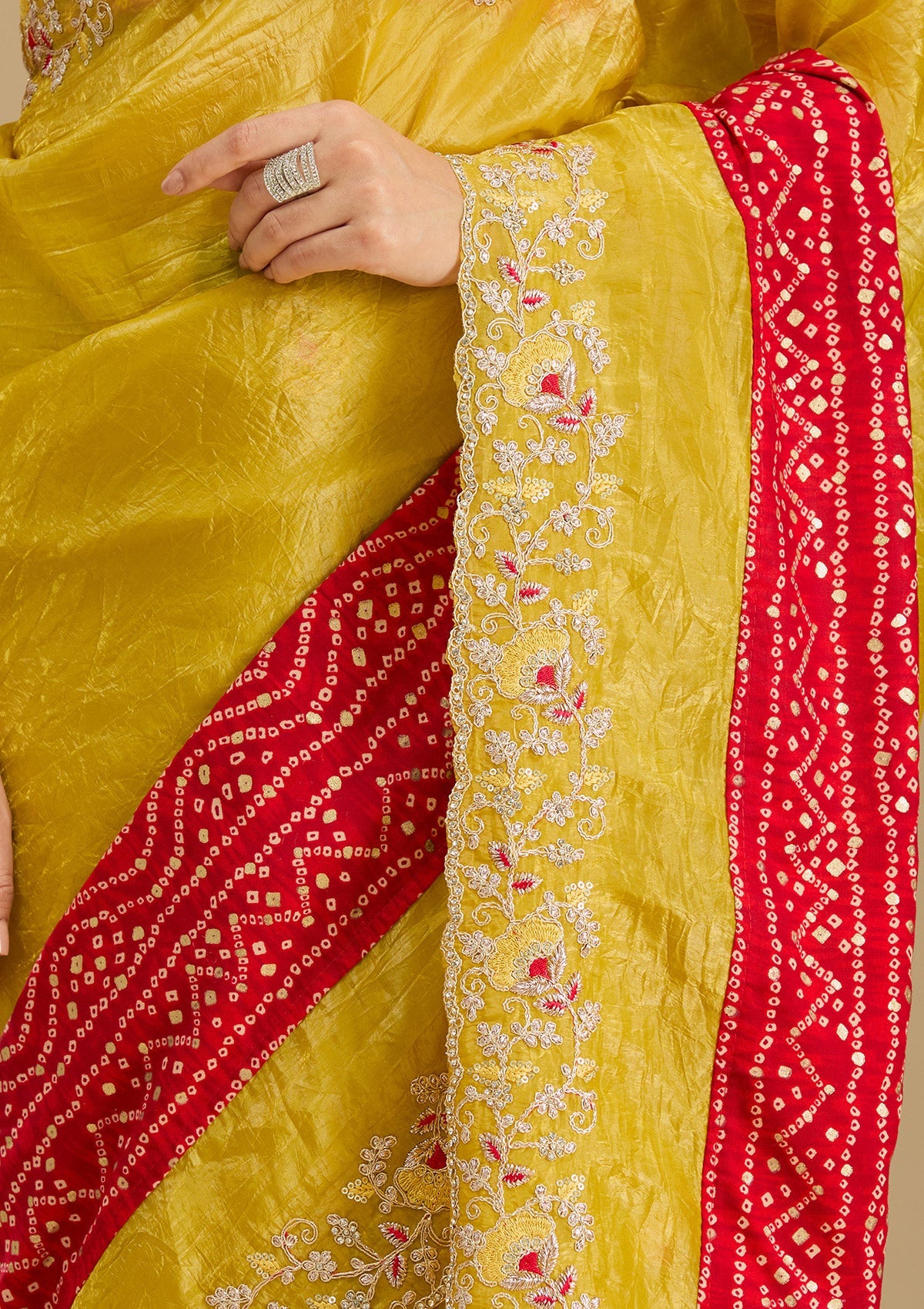 Mustard Zariwork (Gold) Tissue Saree